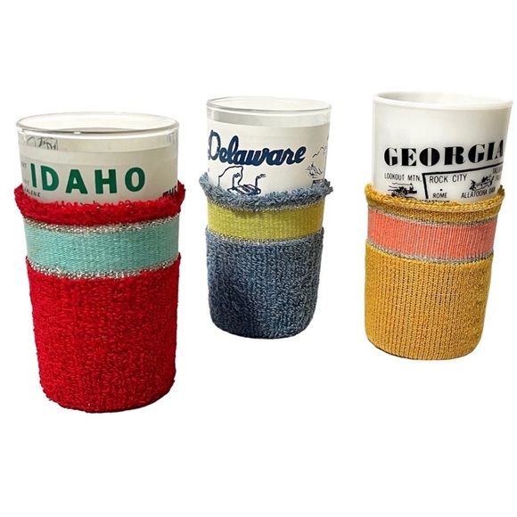 Vintage 1960s Mid Century Set of 8 Terrycloth Cola-Jacs Hi-Jac Cup Cozy - Picture 3 of 8